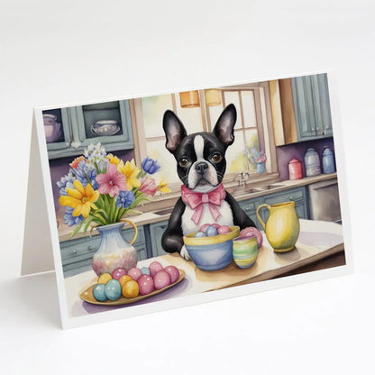 Decorating Easter Boston Terrier Greeting Cards Pack of 8
