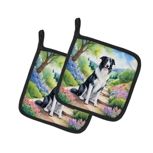 Borzoi Spring Path Pair of Pot Holders