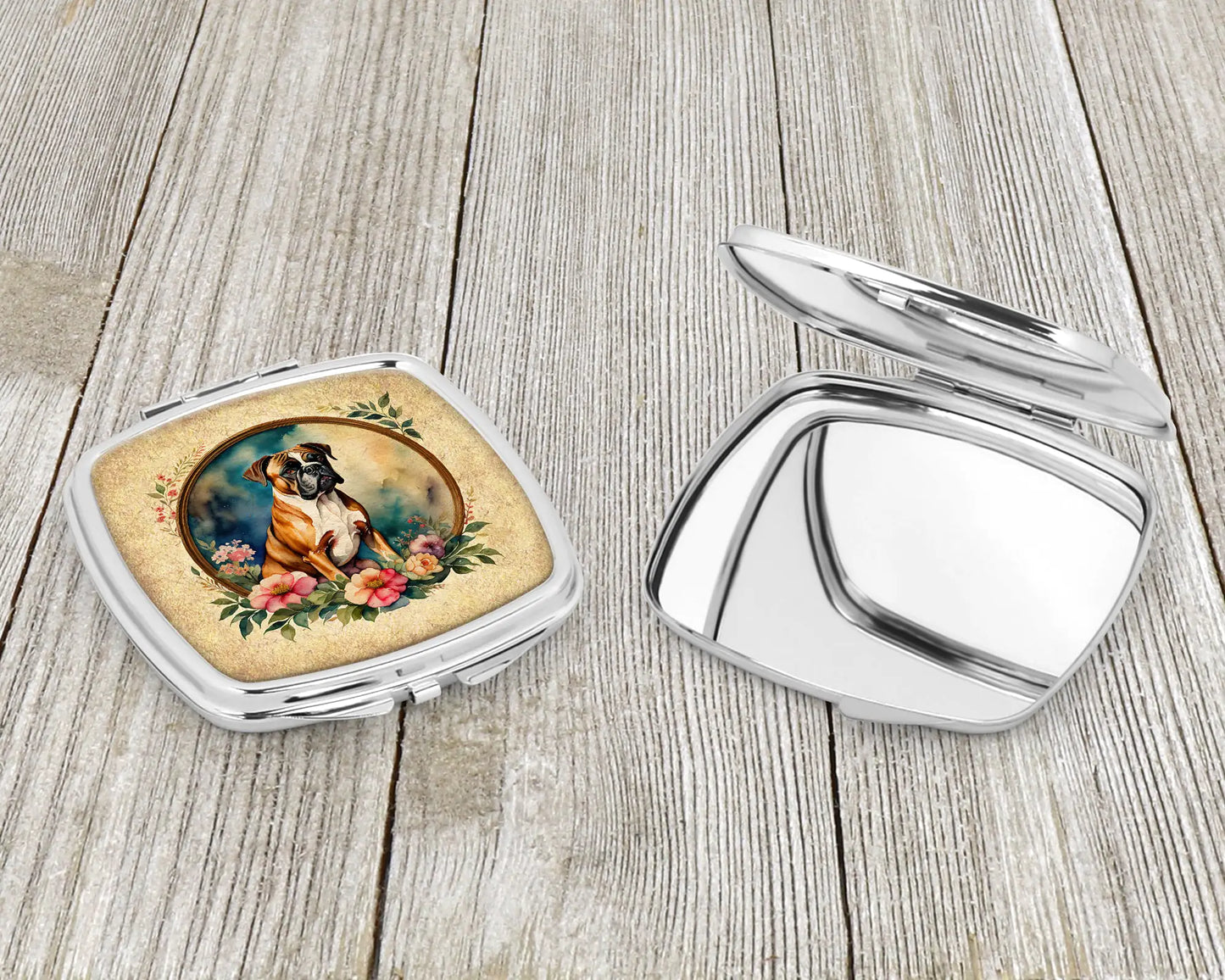 Boxer and Flowers Compact Mirror