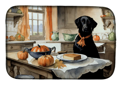 Black Lab Fall Kitchen Pumpkins Dish Drying Mat