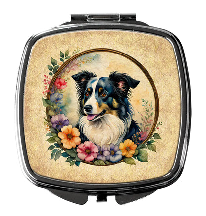 Border Collie and Flowers Compact Mirror