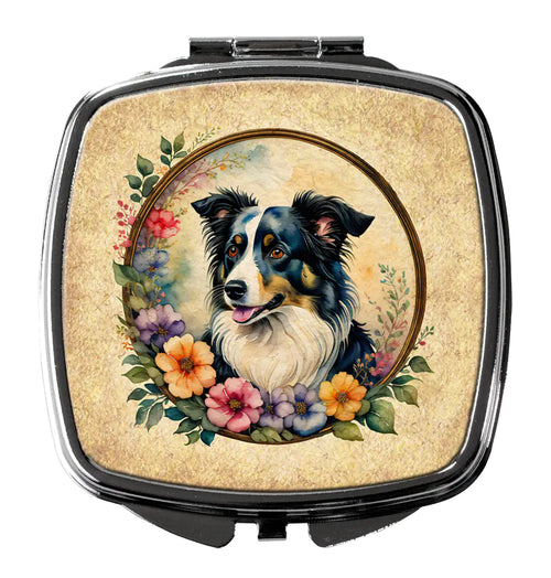 Border Collie and Flowers Compact Mirror