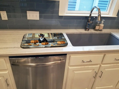 Basenji Fall Kitchen Pumpkins Dish Drying Mat