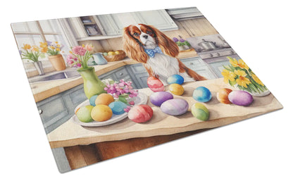 Decorating Easter Cavalier Spaniel Glass Cutting Board