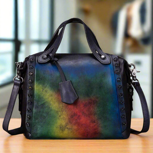 Genuine Leather Satchel Handmade Vintage Crossbody Bag Shoulder Purses for Ladies (Multicolor1)