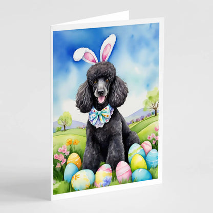 Black Poodle Easter Egg Hunt Greeting Cards Pack of 8