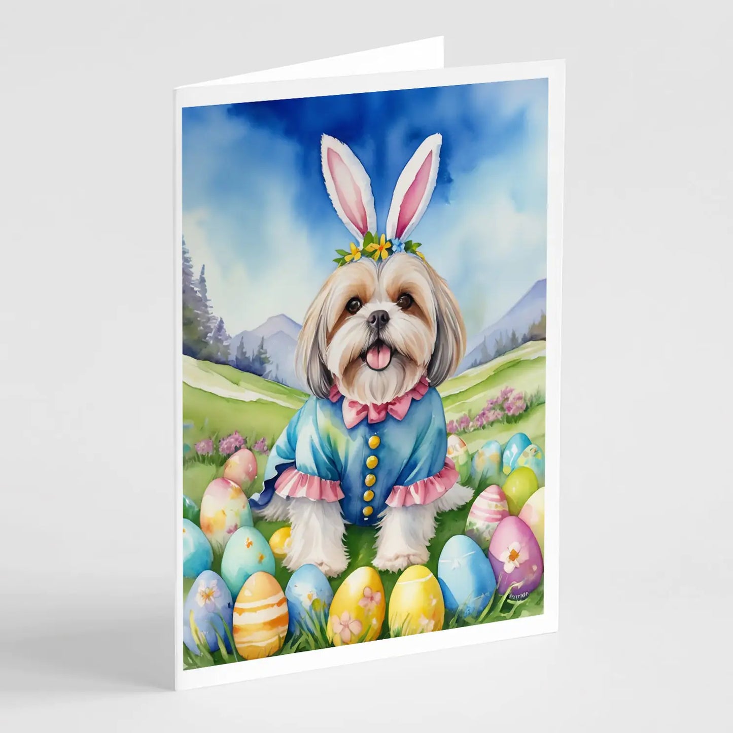 Lhasa Apso Easter Egg Hunt Greeting Cards Pack of 8