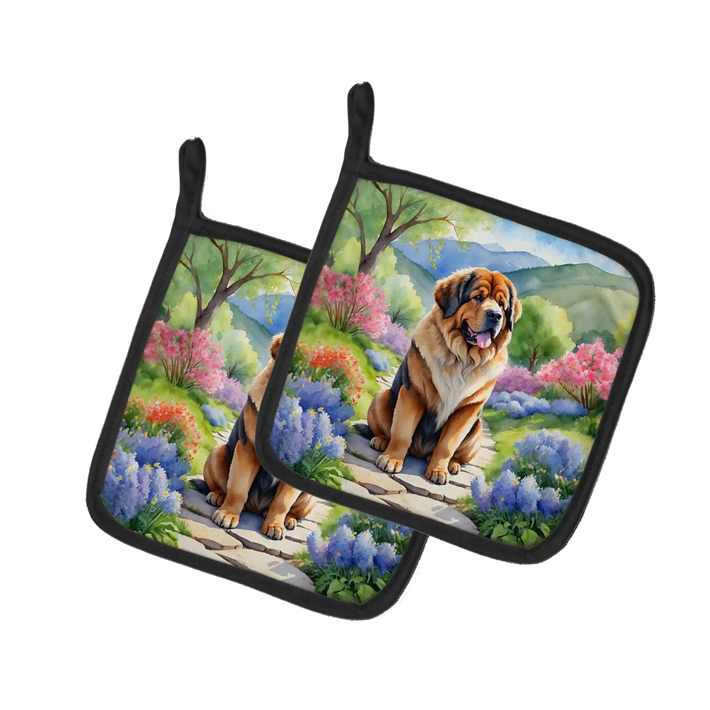 Tibetan Mastiff Spring Path Pair of Pot Holders