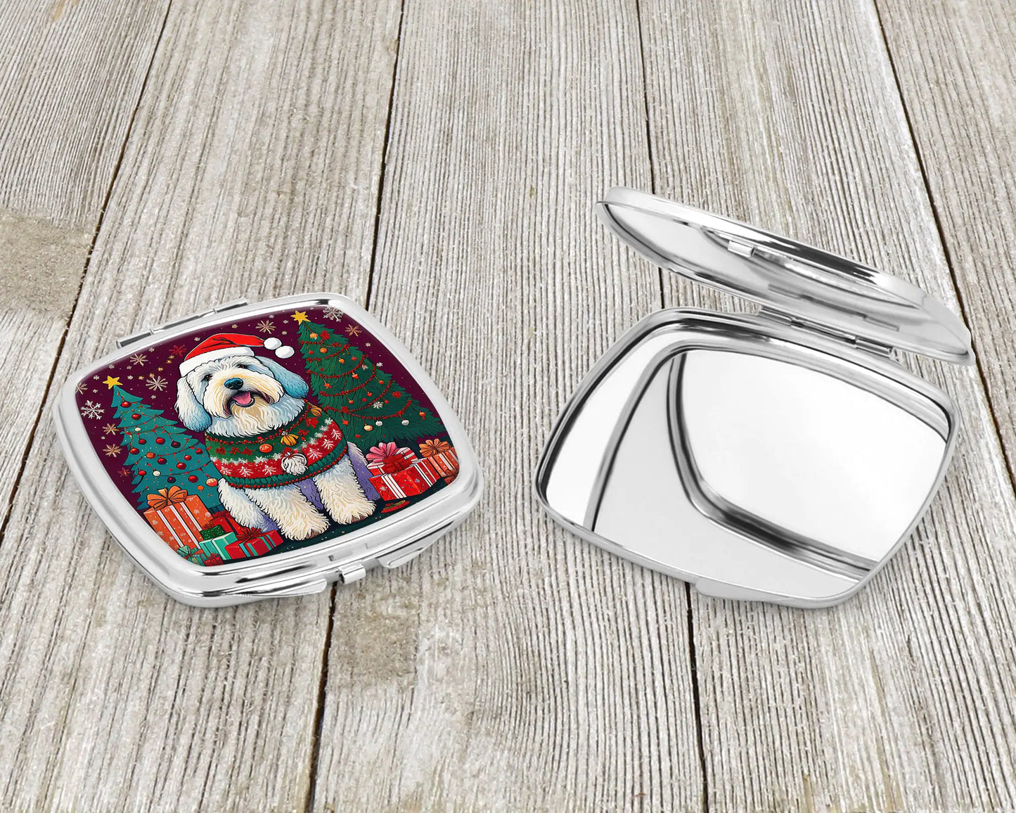 Old English Sheepdog Christmas Compact Mirror