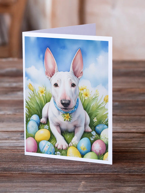 English Bull Terrier Easter Egg Hunt Greeting Cards Pack of 8