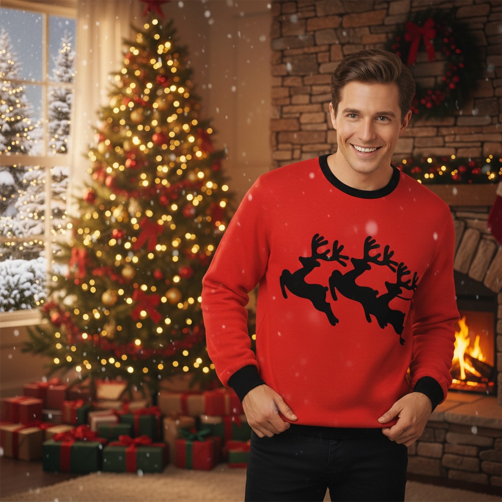 Women Men Clothing Christmas Elk Digital Printed Round Neck Sweater