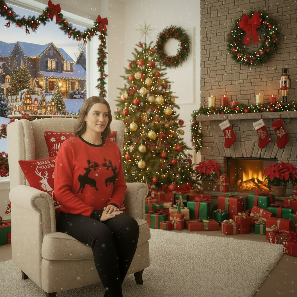 Women Men Clothing Christmas Elk Digital Printed Round Neck Sweater