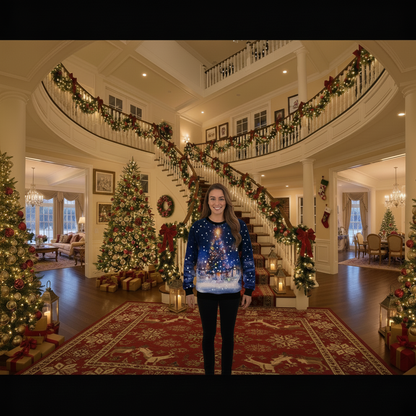 Women Men Clothing Christmas Elk Digital Printed Round Neck Sweater