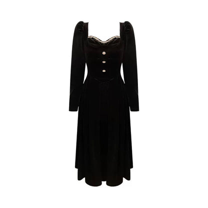 Velvet Dress Slim Fit Slimming French Gold Long Sleeve Dress