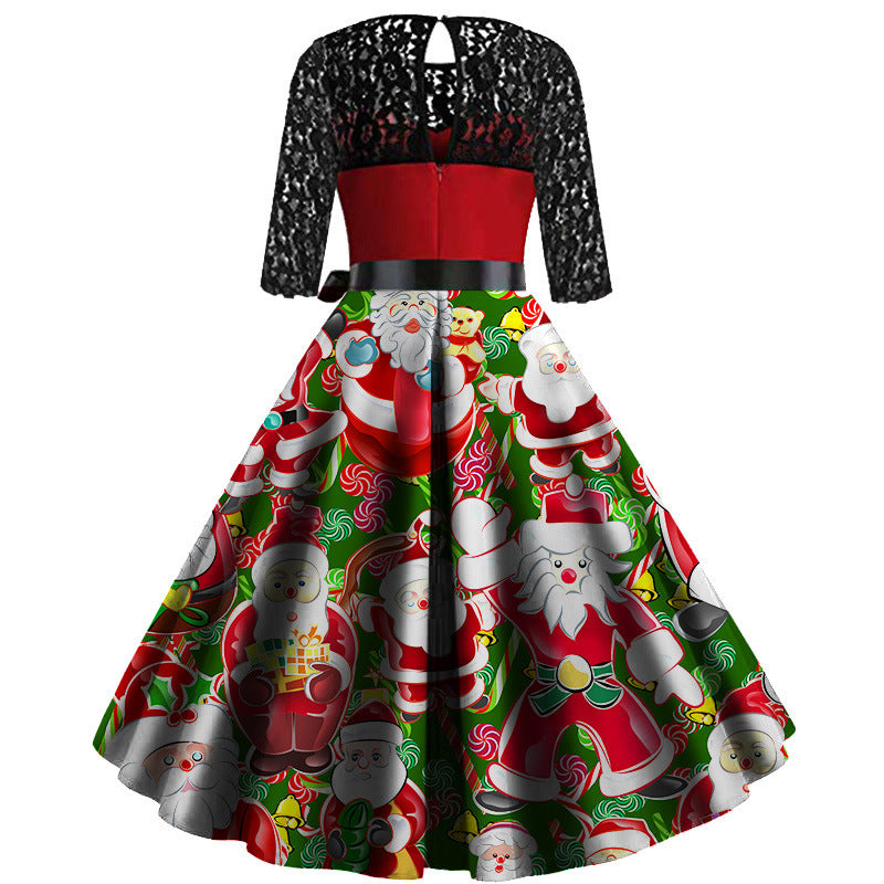 Women's Long Sleeve Stitching Christmas Dress