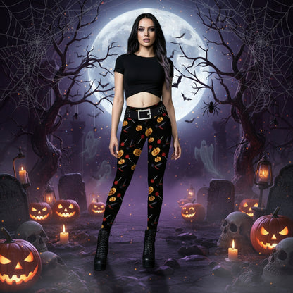 Skull Spider Web Printed Tight Leggings