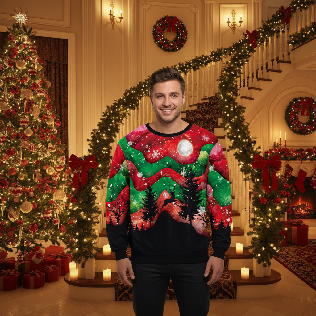 Women Men Clothing Christmas Elk Digital Printed Round Neck Sweater