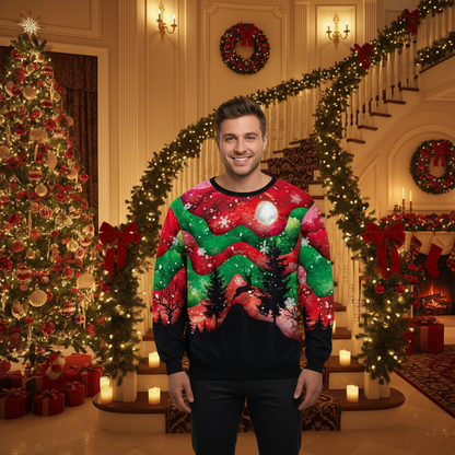 Women Men Clothing Christmas Elk Digital Printed Round Neck Sweater