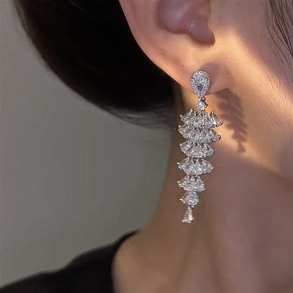 Sparkling Zircon Christmas Tree Drop Earrings For Women Trendy Xmas Tree Plant Dangle  New Year Festival Party Jewelry