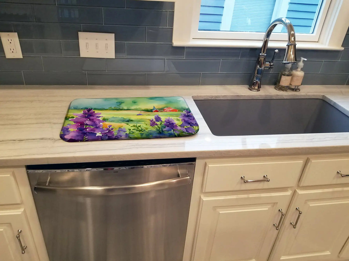 New Jersey Violet in Watercolor Dish Drying Mat