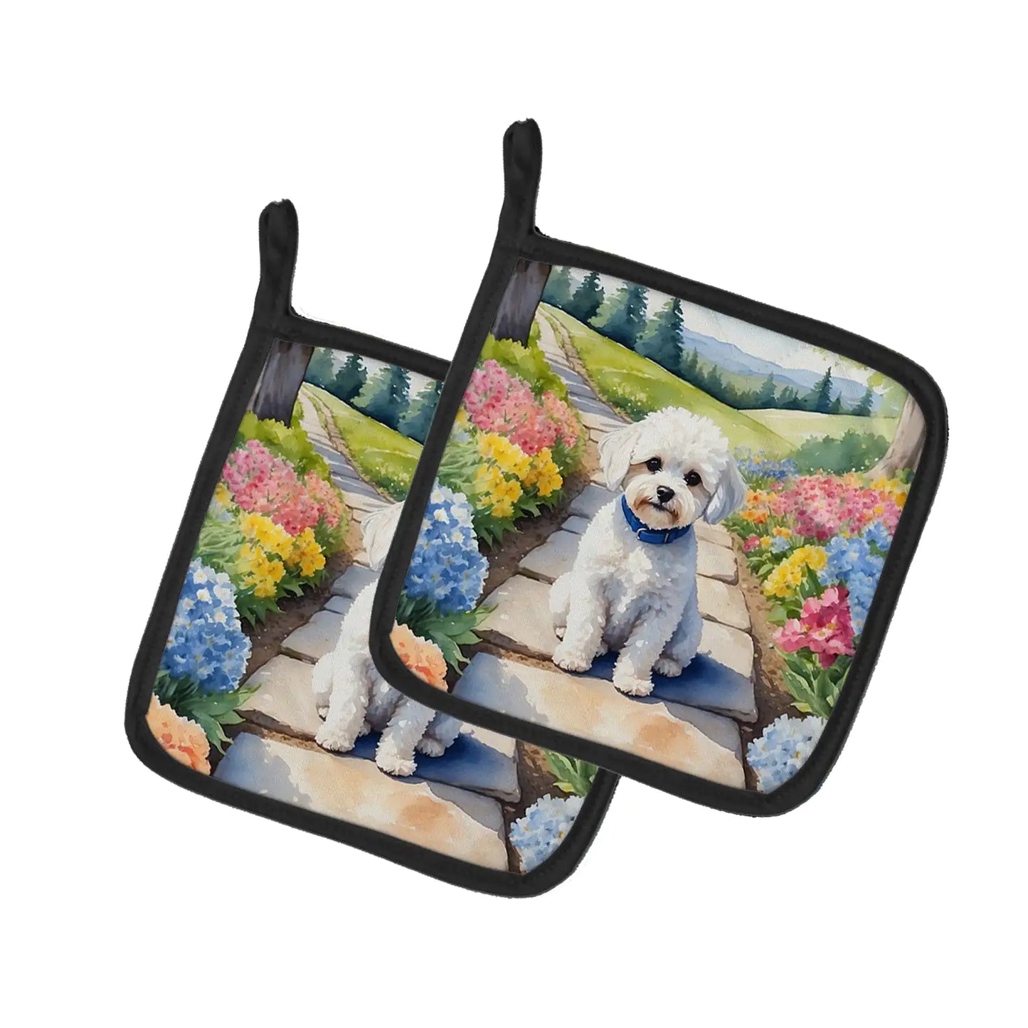 Maltipoo Spring Path Pair of Pot Holders
