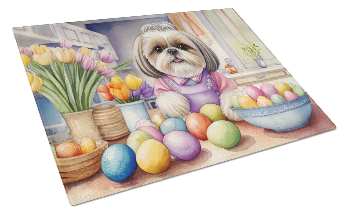 Decorating Easter Shih Tzu Glass Cutting Board