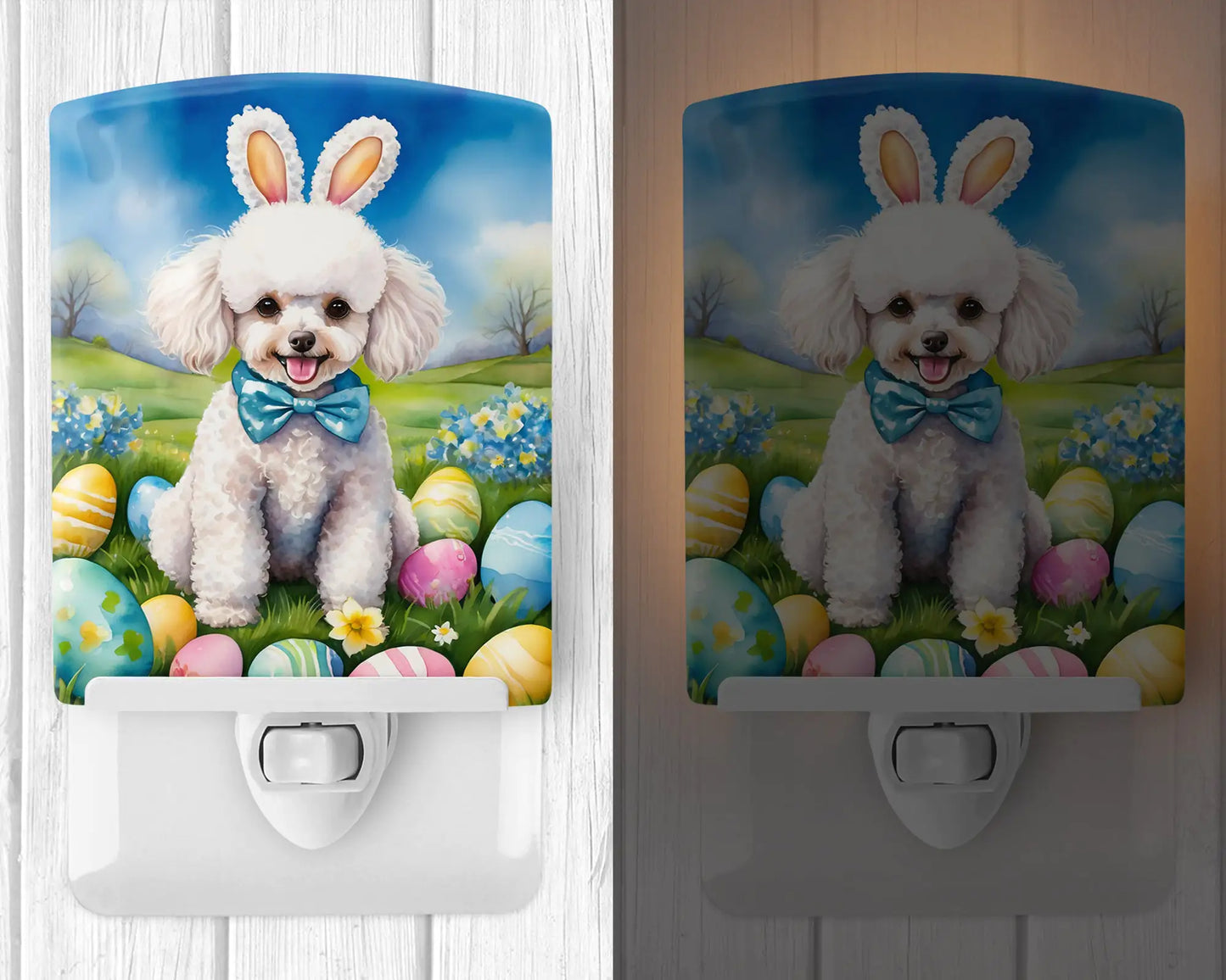 White Poodle Easter Egg Hunt Ceramic Night Light