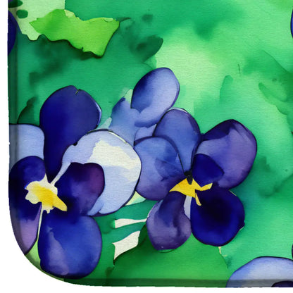 Wisconsin Wood Violets in Watercolor Dish Drying Mat