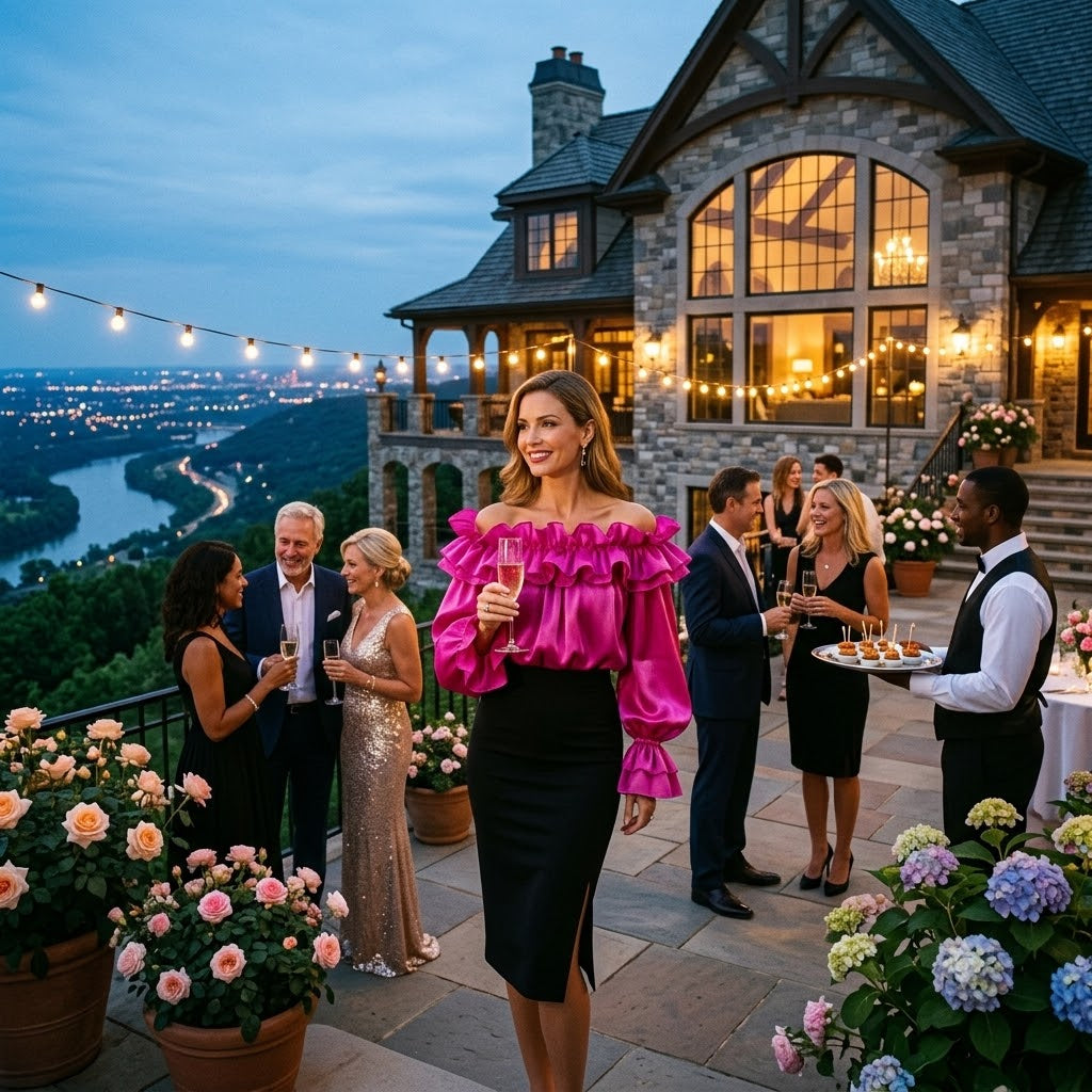 Off-shoulder chiffon blouse, bright pink with ruffled off-shoulder neckline