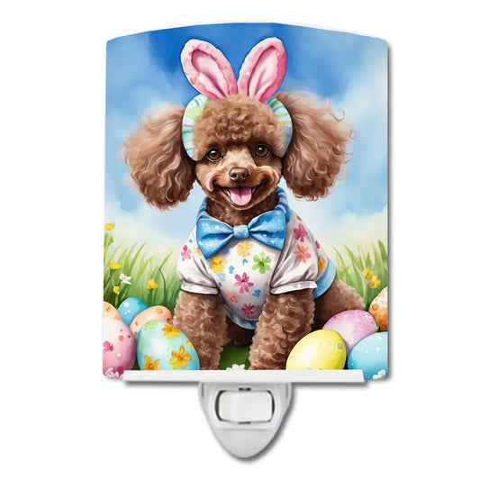 Chocolate Poodle Easter Egg Hunt Ceramic Night Light