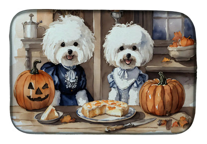 Bichon Frise Fall Kitchen Pumpkins Dish Drying Mat