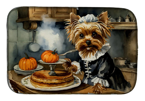 Yorkie Fall Kitchen Pumpkins Dish Drying Mat