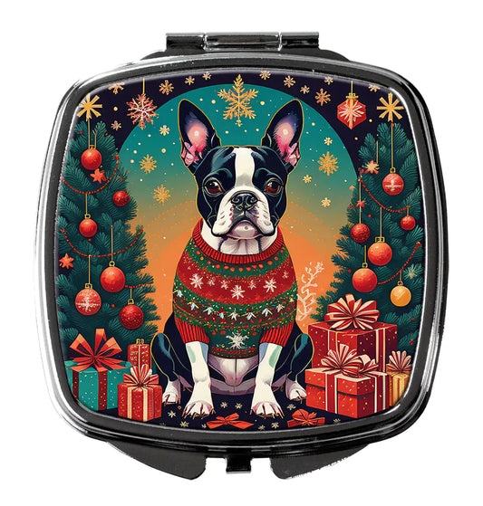 Boston Terrier Christmas Compact Mirror