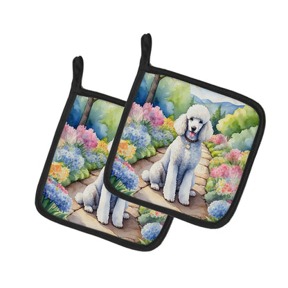 White Poodle Spring Path Pair of Pot Holders