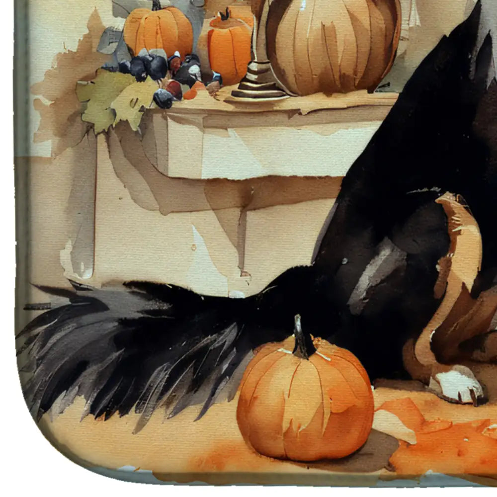 Collie Fall Kitchen Pumpkins Dish Drying Mat
