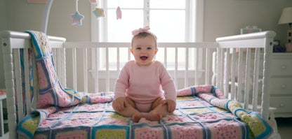 Handmade Granny Baby Blanket Square of Pinks, Yellows, Baby Mix with Light Purple Border Shell Patchwork