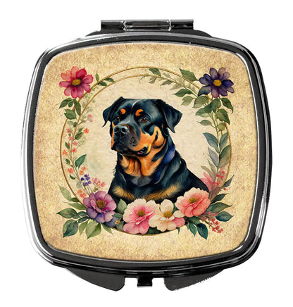 Rottweiler and Flowers Compact Mirror