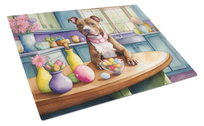 Decorating Easter Pit Bull Terrier Glass Cutting Board