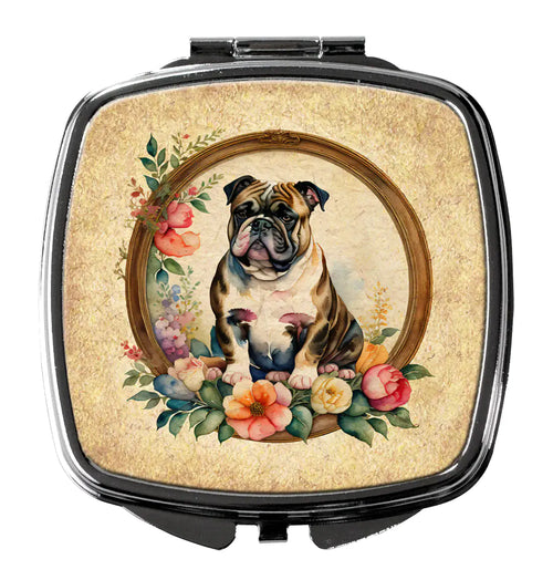 English Bulldog and Flowers Compact Mirror