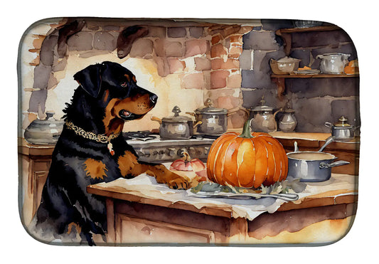 Rottweiler Fall Kitchen Pumpkins Dish Drying Mat