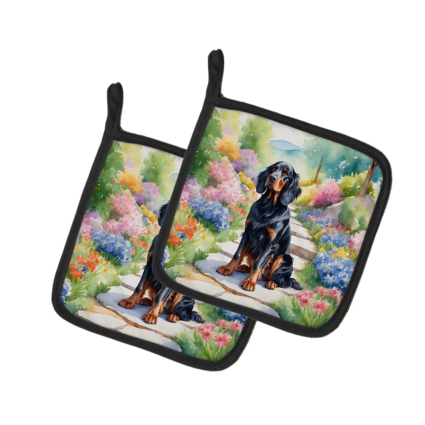 Gordon Setter Spring Path Pair of Pot Holders