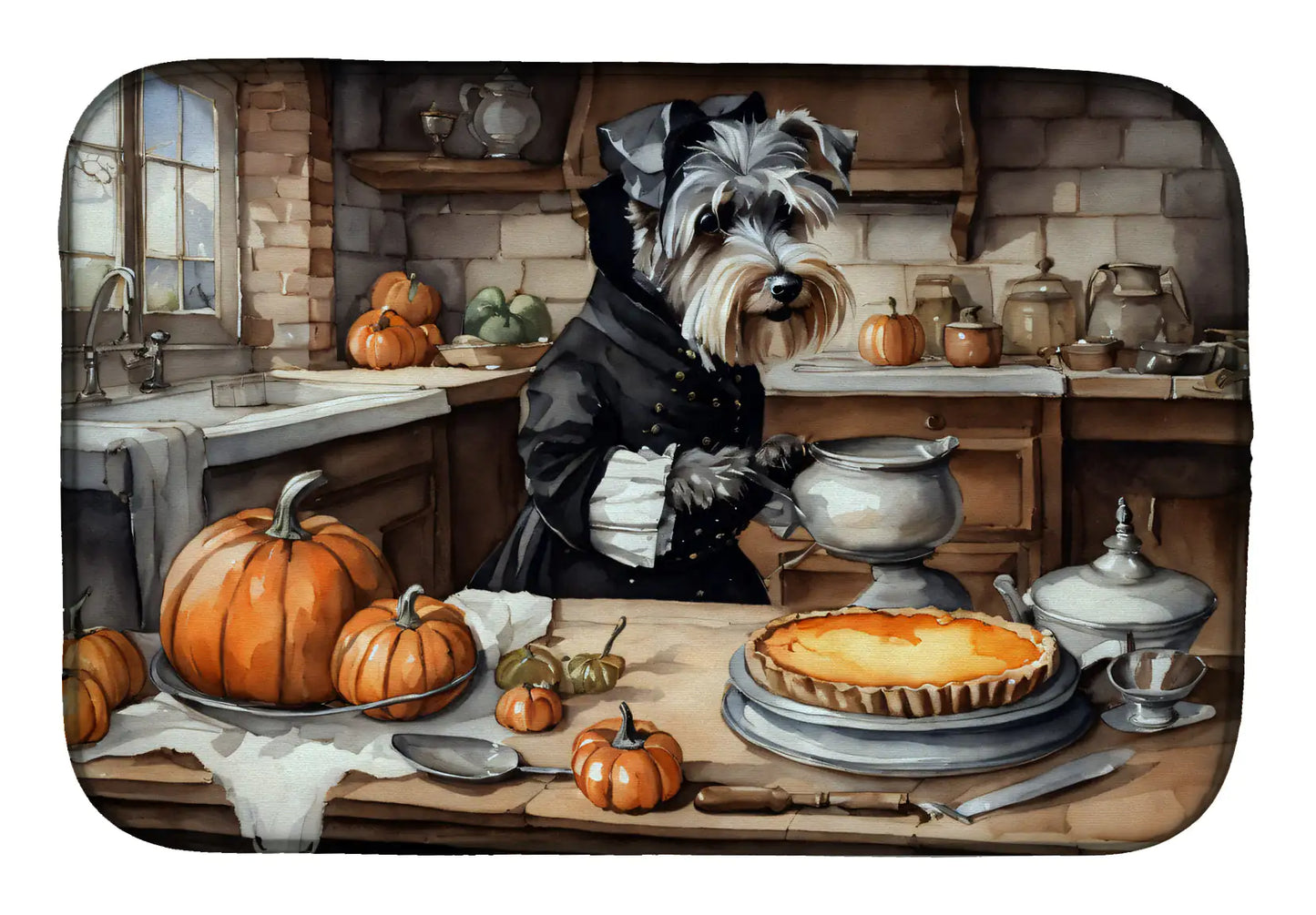 Schnauzer Fall Kitchen Pumpkins Dish Drying Mat