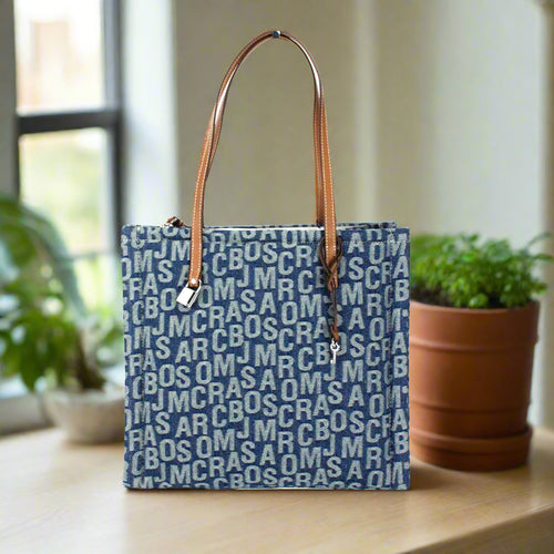 Marc Jacobs The Washed Monogram Denim Grind Canvas Tote