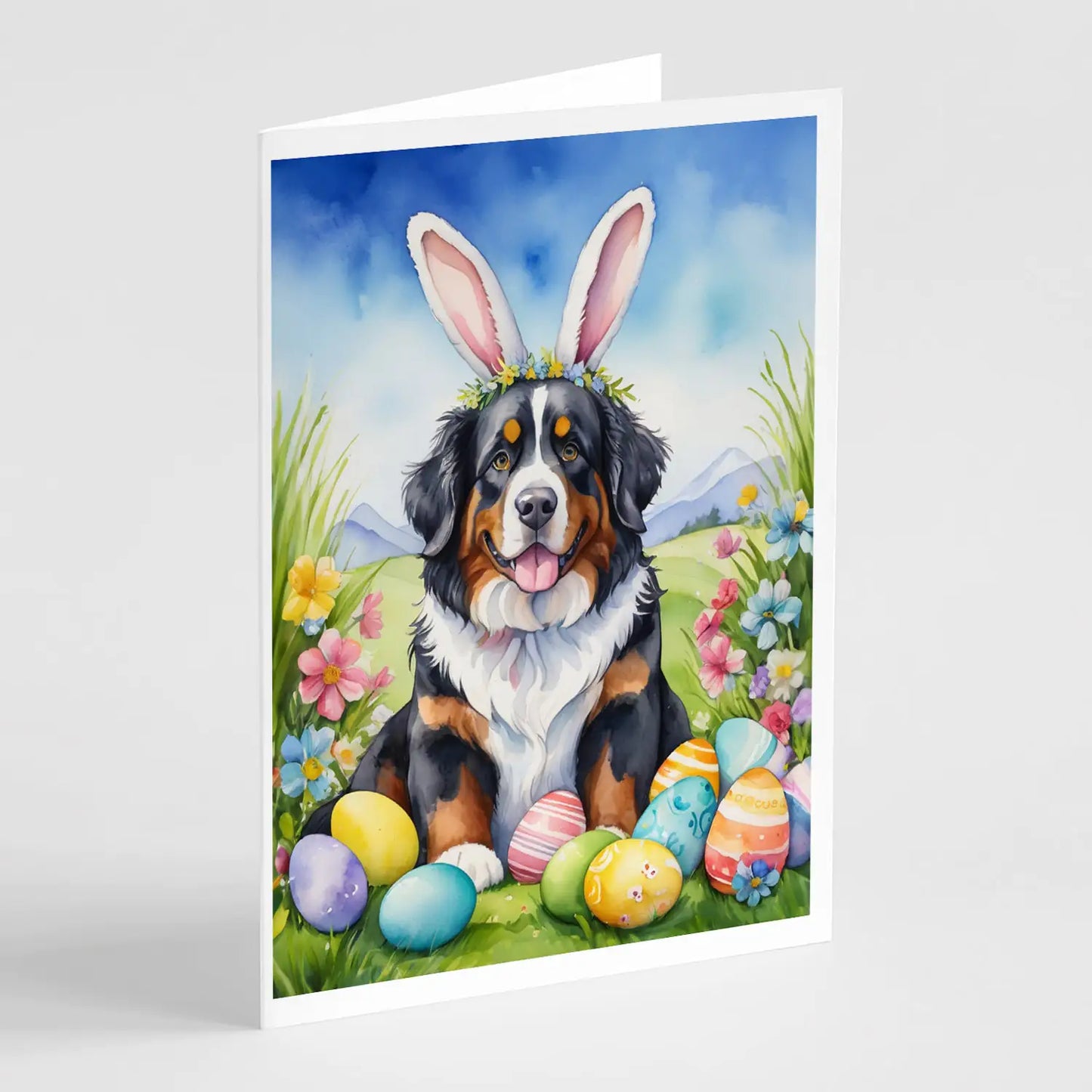 Bernese Mountain Dog Easter Egg Hunt Greeting Cards Pack of 8