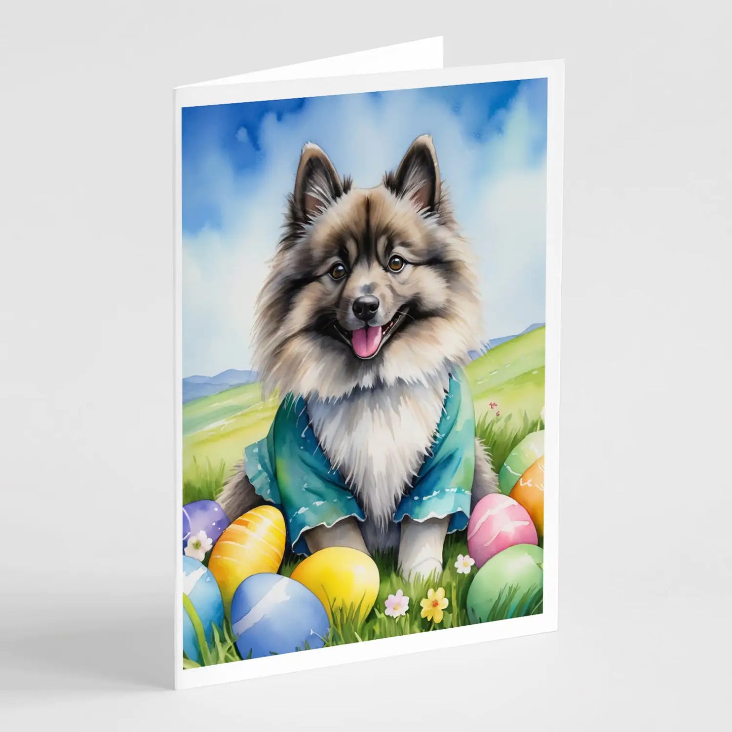 Keeshond Easter Egg Hunt Greeting Cards Pack of 8