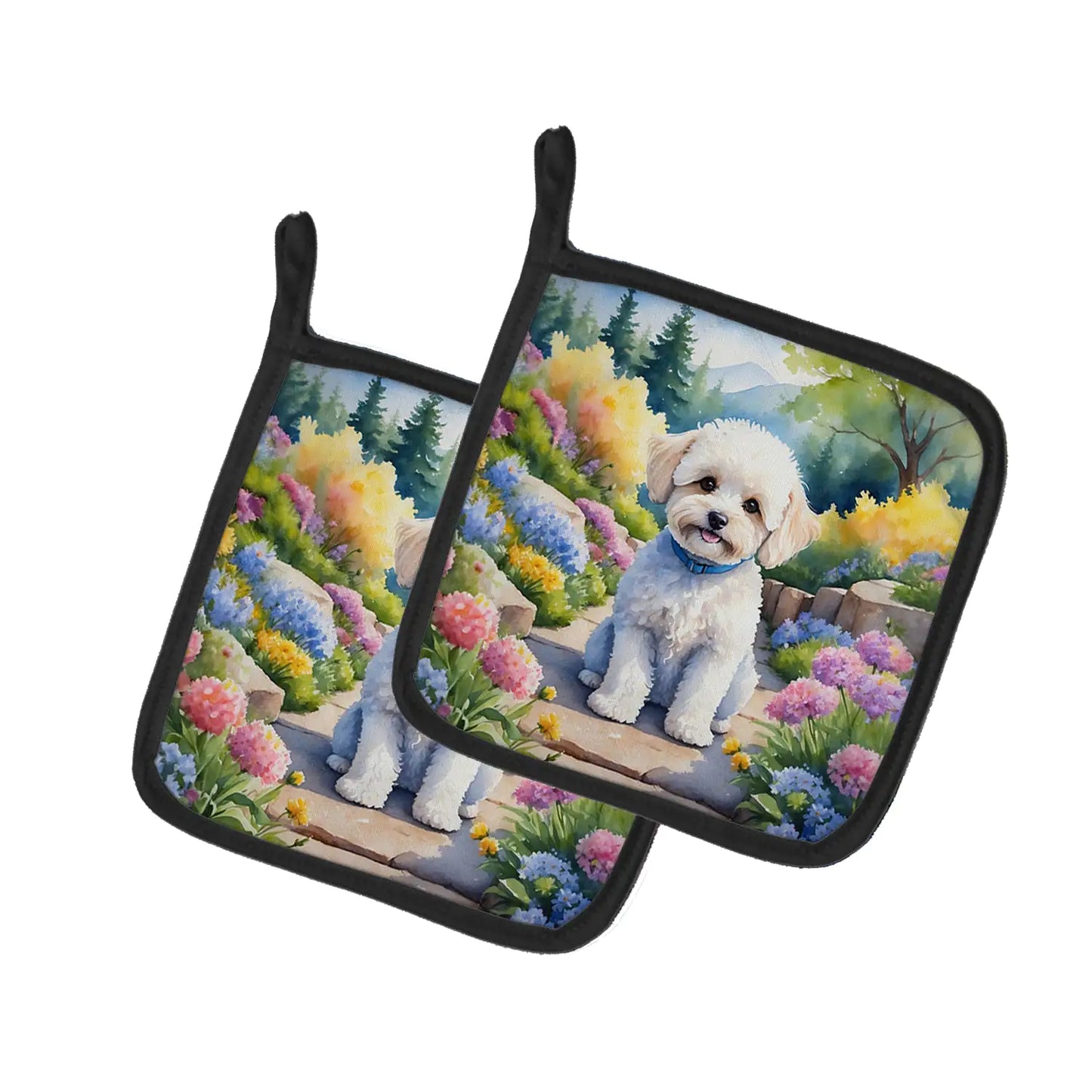 Maltipoo Spring Path Pair of Pot Holders