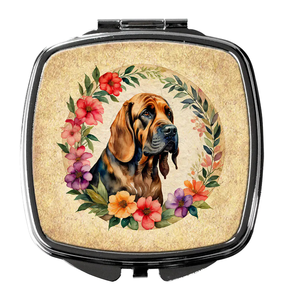Bloodhound and Flowers Compact Mirror