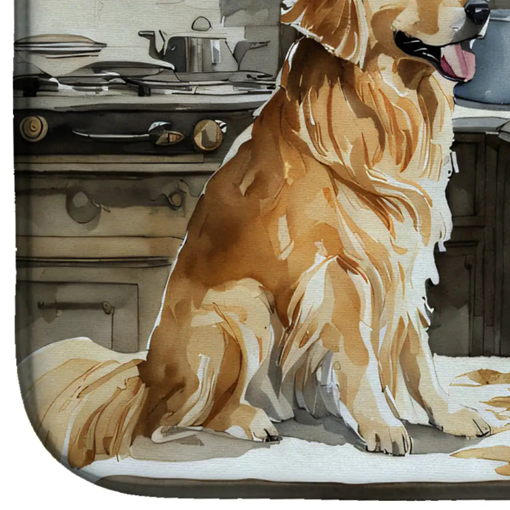 Golden Retriever Fall Kitchen Pumpkins Dish Drying Mat
