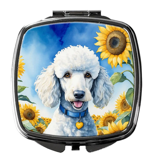 White Poodle in Sunflowers Compact Mirror