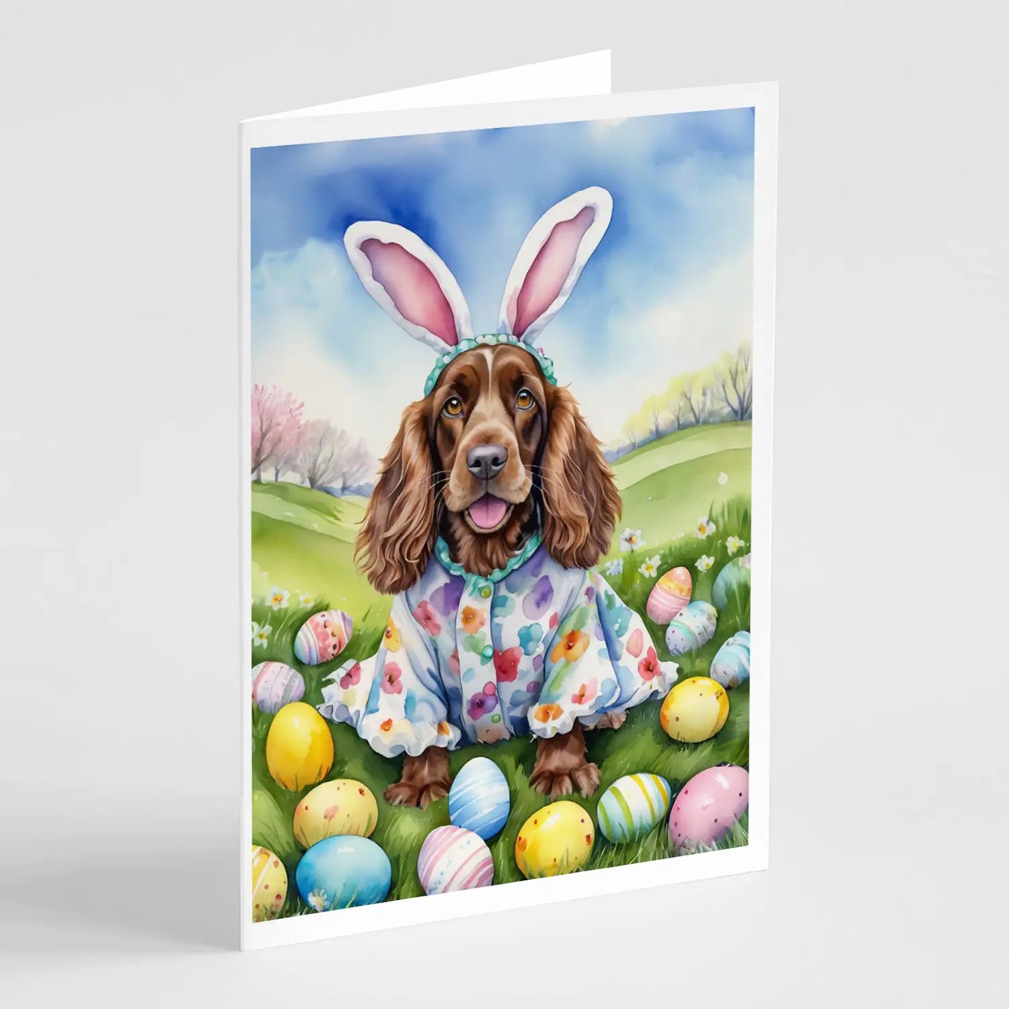 English Cocker Spaniel Easter Egg Hunt Greeting Cards Pack of 8